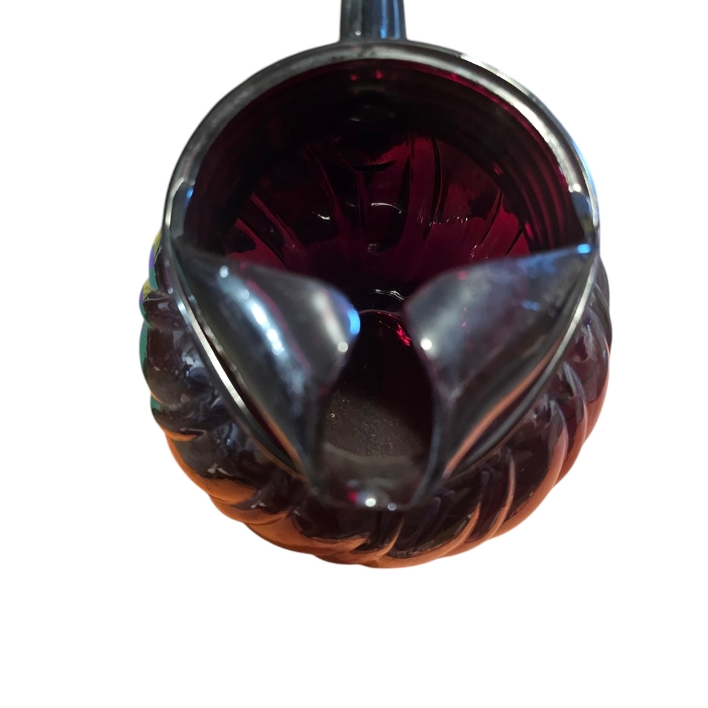 Anchor Hocking Vintage Royal Ruby Tilted Swirl Ball Pitcher - Picture 5 of 5
